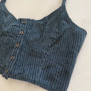 Amuse Society Navy Striped Crop Top with Tie Back - Women M